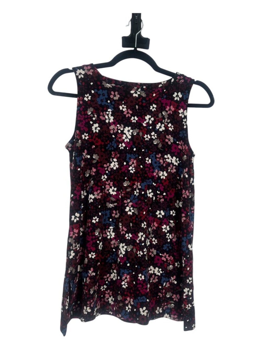 J Jill Wearever Sleeveless Knit Top XS Black Floral Tank Side Slits Classic